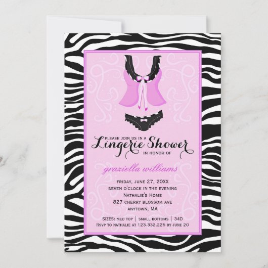 Fancy Paarse Zebra Lingerie Shower Bachelorette Kaart (Voorkant)