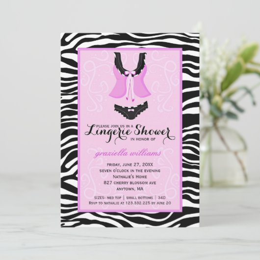 Fancy Paarse Zebra Lingerie Shower Bachelorette Kaart (Staand voorkant)