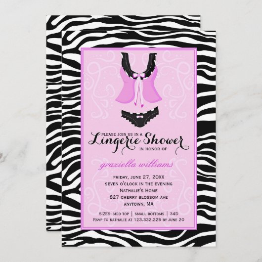 Fancy Paarse Zebra Lingerie Shower Bachelorette Kaart (Voorkant / Achterkant)