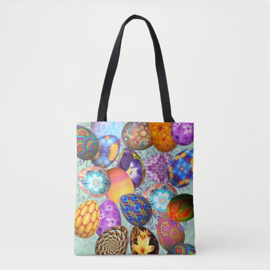 Fancy paaseieren op Mint Damask Tote Bag (Voorkant)
