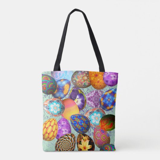 Fancy paaseieren op Mint Damask Tote Bag (Achterkant)