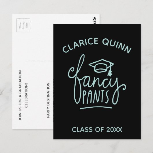 Fancy Pants Funny Afstudeerder Party nodigt uit Briefkaart (Voorkant / Achterkant)