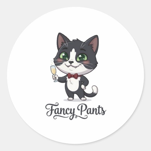 Fancy Pants Tuxedo Kat Cheers Ronde Sticker (Voorkant)