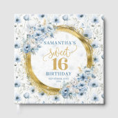 Fancy pastelblauw Sweet Sixteen Sign In Book Gastenboek (Voorkant)