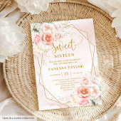Fancy Pastelroze Sage Gold Floral Sweet 16 Uitnodi Kaart