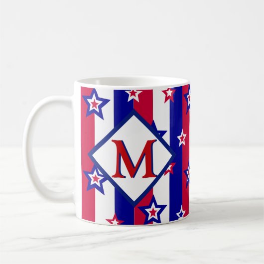 Fancy patriottische sterren en strips met monogram koffiemok (Links)