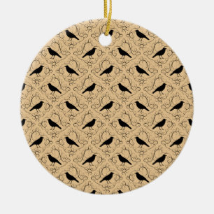 Fancy patroon met koeien. Zwart en beige. Keramisch Ornament