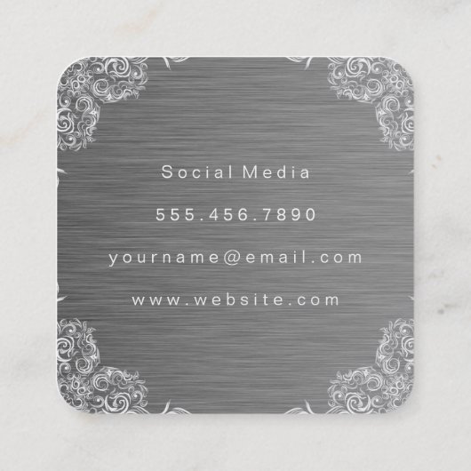 Fancy Patroon | Metallic Stalen Achtergrond Vierkante Visitekaartje (Achterkant)