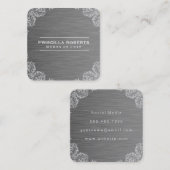 Fancy Patroon | Metallic Stalen Achtergrond Vierkante Visitekaartje (Voorkant / Achterkant)