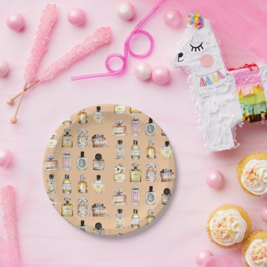 Fancy patroon parfumeflessen papieren bordje (Feest)