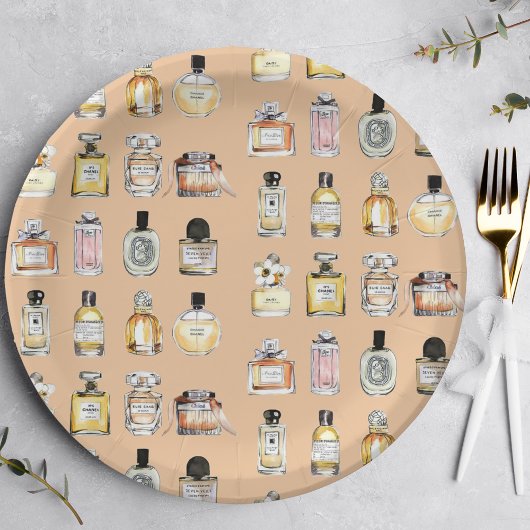 Fancy patroon parfumeflessen papieren bordje