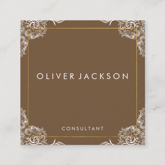 Fancy Patroongouden rand / bruin Vierkante Visitekaartje (Voorkant)