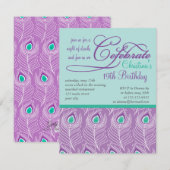 Fancy Peacock Feathers Birthday Party Celebration Kaart (Voorkant / Achterkant)