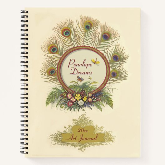 Fancy Peacock Feathers Flora and Fauna Art Journal Notitieboek (Voorkant)
