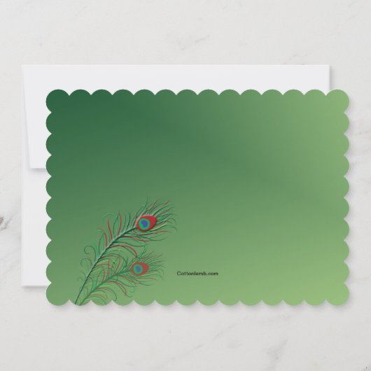 Fancy Peacock Feathers Green Invitation Kaart (Achterkant)