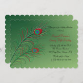 Fancy Peacock Feathers Green Invitation Kaart (Voorkant / Achterkant)
