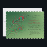 Fancy Peacock Feathers Green Invitation Kaart<br><div class="desc">Een dramatische uitnodiging met een gradiënt, een groene achtergrond en twee levendige vreskveren. Geschikt voor elke gelukkige viering. De kaart is eenvoudig aan te passen met uw tekst, lettertype, lettertypekleur, papieren vormopties en een keuze uit zes papiertypen. Niet precies wat je zoekt? Al onze producten kunnen zonder extra kosten op...</div>