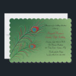 Fancy Peacock Feathers Green Invitation Kaart<br><div class="desc">Een dramatische uitnodiging met een gradiënt, een groene achtergrond en twee levendige vreskveren. Geschikt voor elke gelukkige viering. De kaart is eenvoudig aan te passen met uw tekst, lettertype, lettertypekleur, papieren vormopties en een keuze uit zes papiertypen. Niet precies wat je zoekt? Al onze producten kunnen zonder extra kosten op...</div>