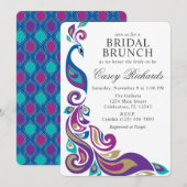 Fancy Peacock Paars en Blauwgroen Vrijgezellenfees Kaart (Voorkant / Achterkant)