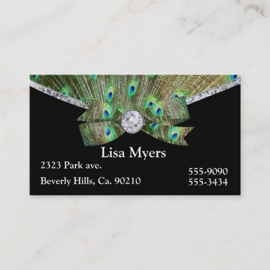 Fancy Peacock Plume & Diamonds Visitekaartje (Voorkant)