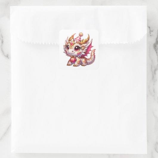 Fancy Pink and Gold Dragon Girl's Birthday  Vierkante Sticker (Tas)