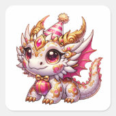 Fancy Pink and Gold Dragon Girl's Birthday  Vierkante Sticker (Voorkant)