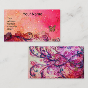 FANCY PINK FLOURISHES HEART, BUTTERFLY IN SPARKLES VISITEKAARTJE