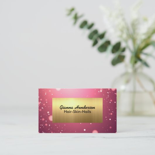 Fancy Pink Glitter And Gold  Visitekaartje (Staand voorkant)