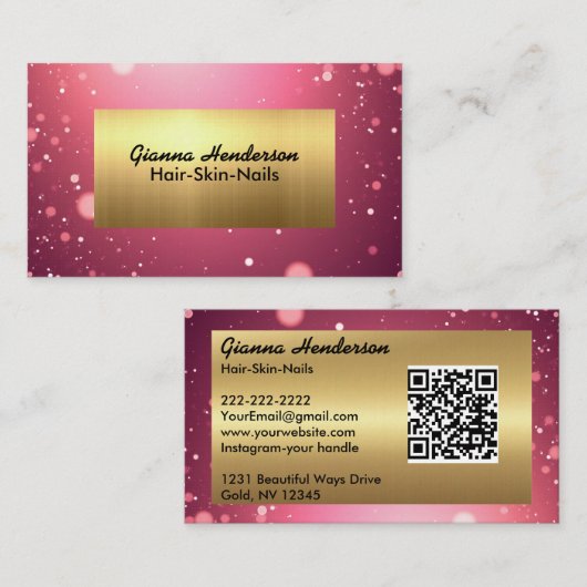 Fancy Pink Glitter And Gold  Visitekaartje (Voorkant / Achterkant)