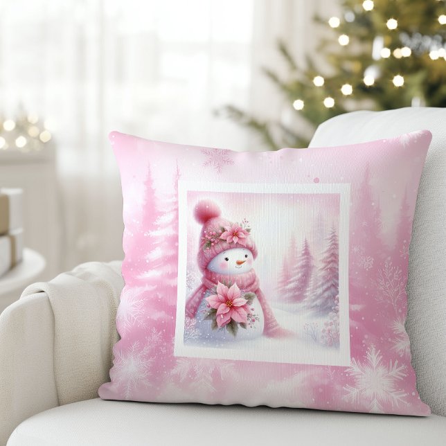 Fancy Pinkmas Snowman Pastel Winter Kids Pillow Kussen (Fancy Pinkmas Snowman Pastel Winter Kids Pillow)