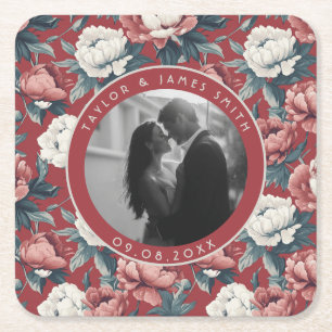 Fancy Pioen Bloem Seizoens Huwelijk Kartonnen Onderzetters