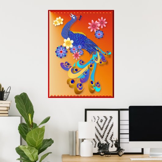 Fancy Poster Peacock en Flowers (Thuiskantoor)