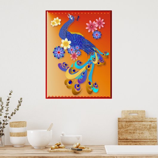 Fancy Poster Peacock en Flowers (Keuken)