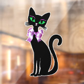 Fancy Pretty Zwarte Kat Groene Ogen Roze Strikken Raamsticker (Vel 2)