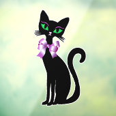Fancy Pretty Zwarte Kat Groene Ogen Roze Strikken Raamsticker (Vel 3)