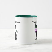 Fancy Pretty Zwarte Kat Roze Strik Groene Ogen Mok (Midden)
