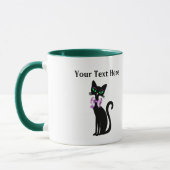 Fancy Pretty Zwarte Kat Roze Strik Groene Ogen Mok (Links)