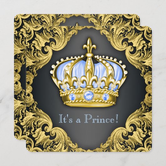 Fancy Prince Baby shower Baby Blauw Kaart (Voorkant / Achterkant)