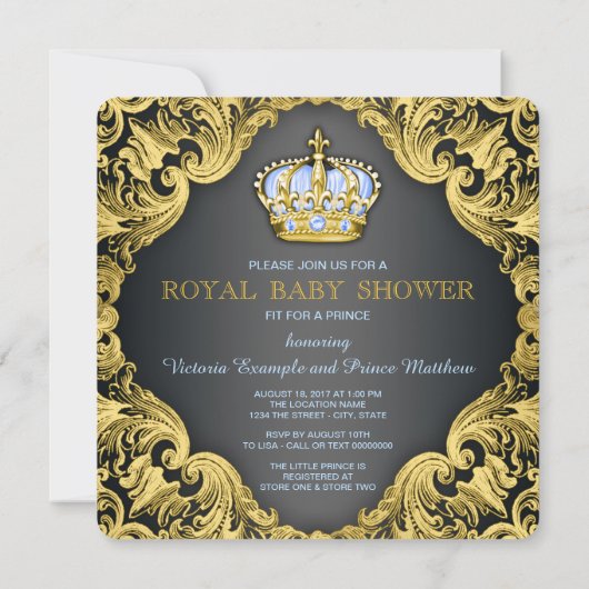 Fancy Prince Baby shower Baby Blauw Kaart (Achterkant)