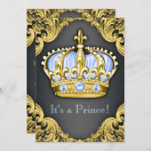 Fancy Prince Baby shower Baby Blauw Kaart (Voorkant / Achterkant)