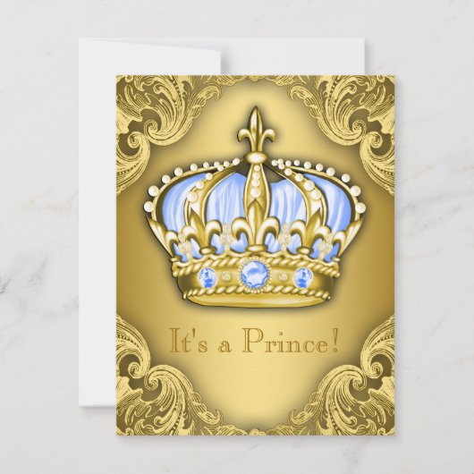 Fancy Prince Baby shower Baby Blue Gold Kaart (Voorkant)