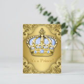 Fancy Prince Baby shower Baby Blue Gold Kaart (Staand voorkant)