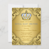 Fancy Prince Baby shower Baby Blue Gold Kaart (Achterkant)