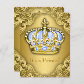 Fancy Prince Baby shower Baby Blue Gold Kaart (Voorkant / Achterkant)