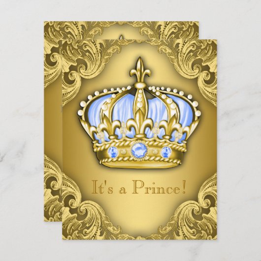 Fancy Prince Baby shower Baby Blue Gold Kaart (Voorkant / Achterkant)
