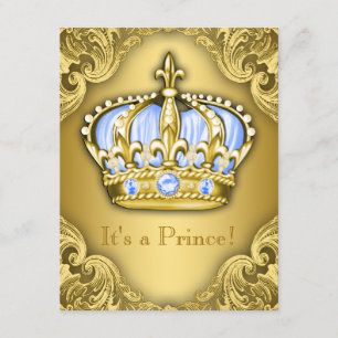 Fancy Prince Baby shower Baby Blue Gold Kaart
