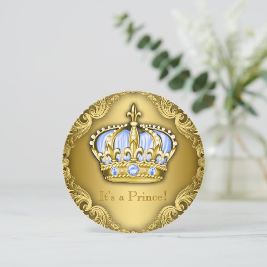 Fancy Prince Baby shower Baby Blue Gold Kaart (Staand voorkant)