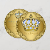 Fancy Prince Baby shower Baby Blue Gold Kaart (Voorkant / Achterkant)
