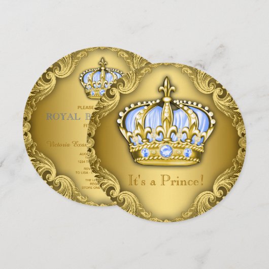 Fancy Prince Baby shower Baby Blue Gold Kaart (Voorkant / Achterkant)