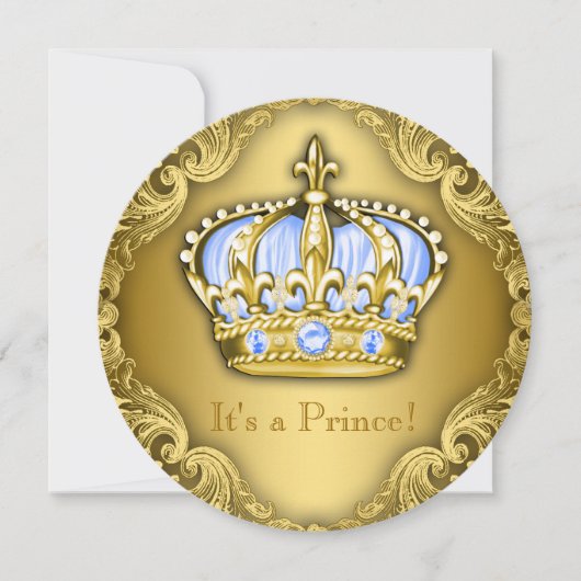 Fancy Prince Baby shower Baby Blue Gold Kaart (Voorkant)